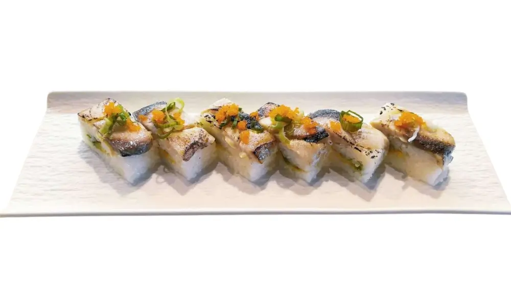 Kings-Sushi-Japanese-Restaurant-Saba-Oshi-Buford Saba Oshi with pressed rice and mackerel at Kings Sushi, a Japanese Restaurant in Buford