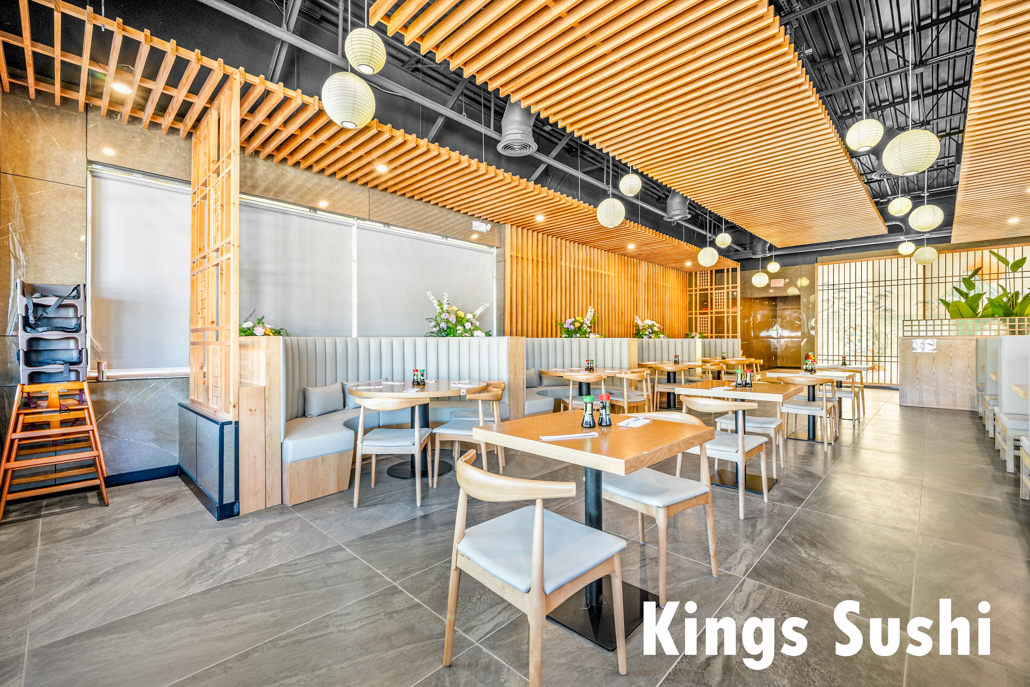 Partitioned booth dining space at Kings Sushi, a Japanese Restaurant in Buford